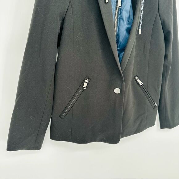 IKKS One Button Blazer With Full Zip Hood Black Navy Blue Women's 36 Small - Picture 5 of 9